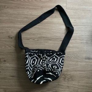 Black and cream woven bag